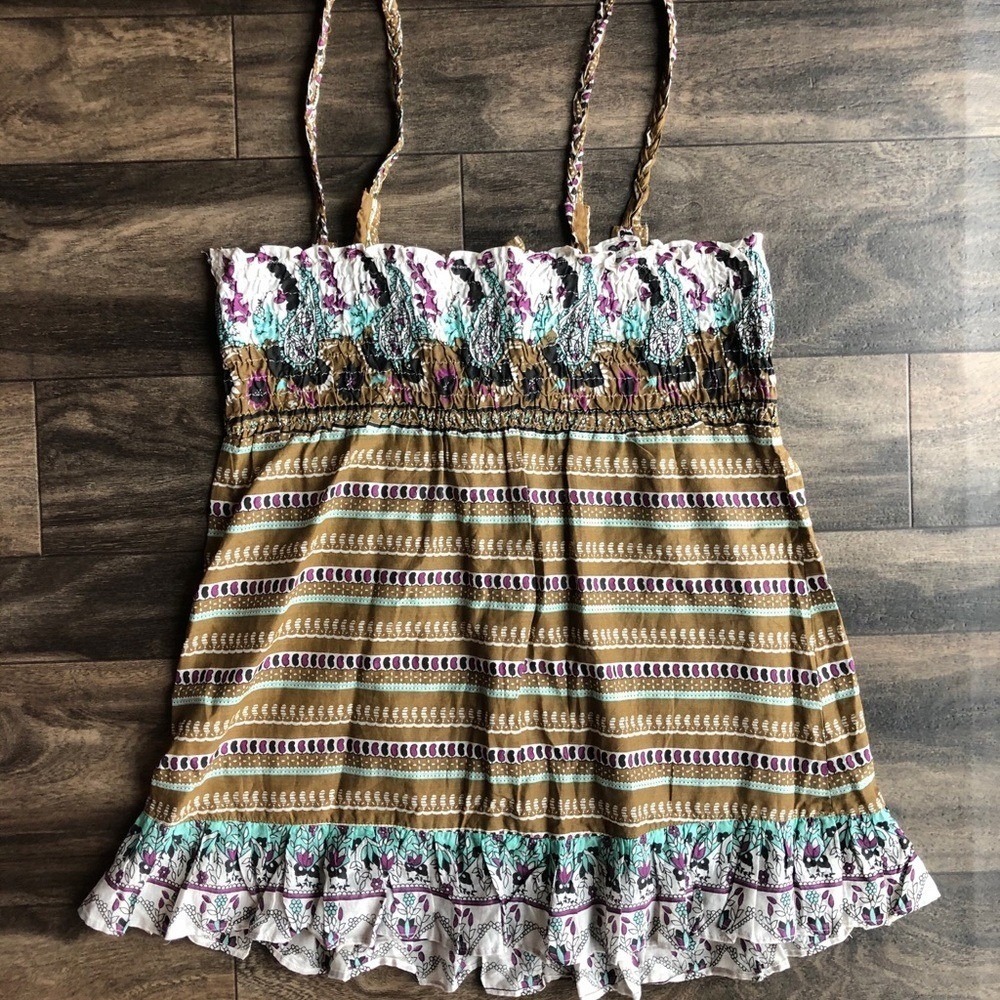 Charlotte Russe Sleeveless Shirt Smock Braided Top Tank L Stretchy